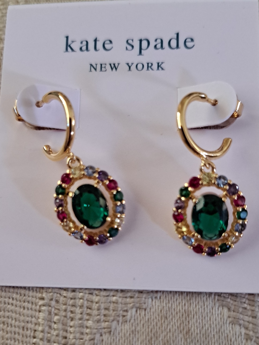 kate spade Gold-Tone Emerald Green Multicolor Halo Drop Earrings